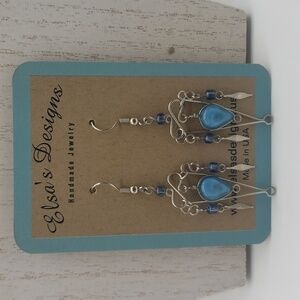 731- Blue Glass Wire Wrapped Women's Handmade Earrings NWT